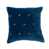 Embroidered Star Pillow - Navy Cotton Velvet