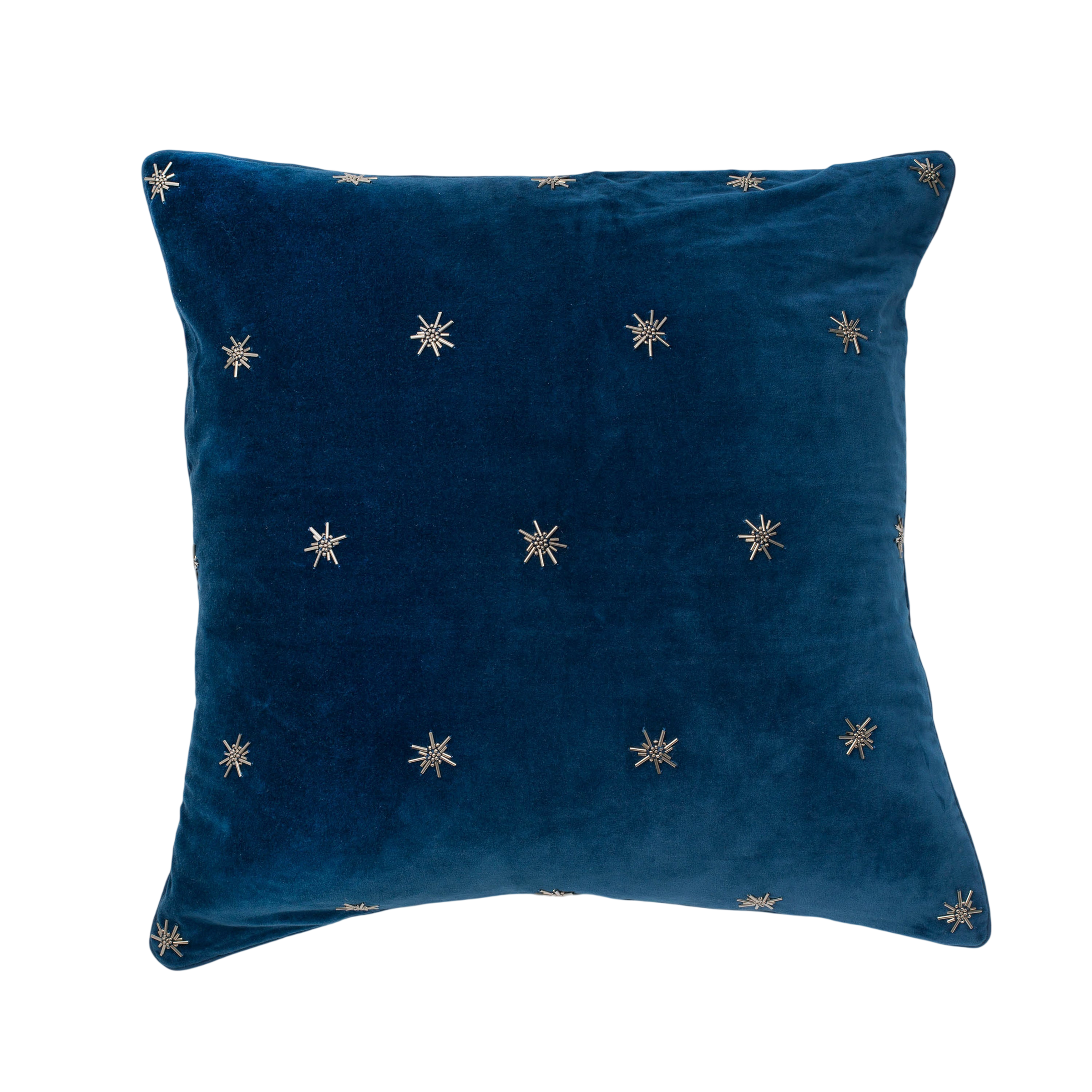 Embroidered Star Pillow - Navy Cotton Velvet