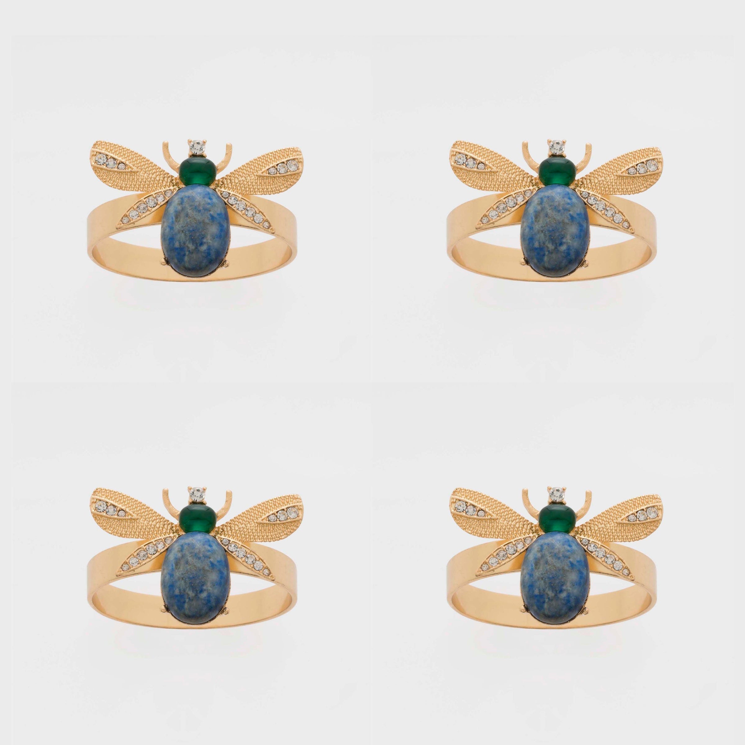 Etched Wing Bug Skinny Napkin Rings - Lapis Lazuli (Set of 4)