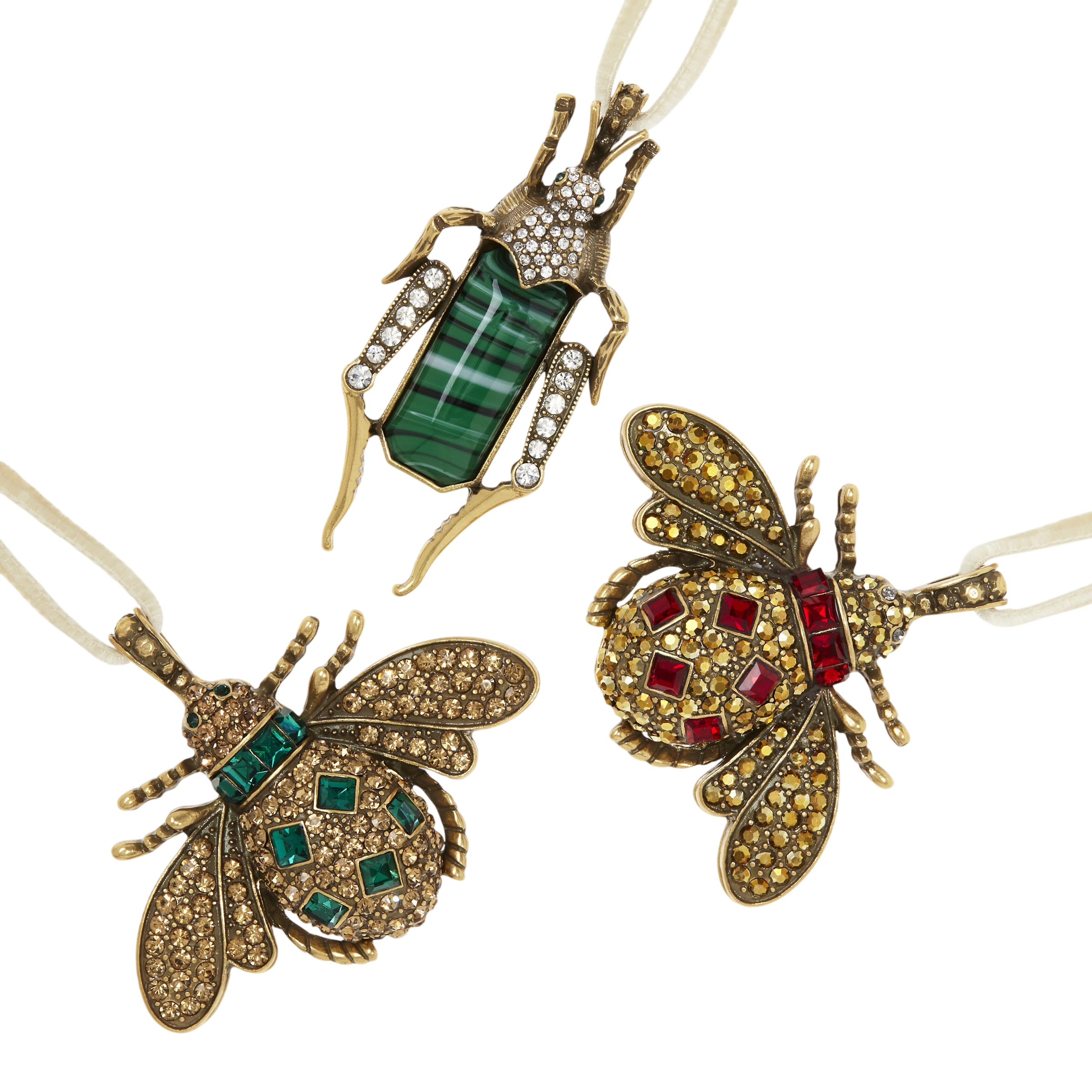 Jeweled Insect Hanging Ornaments - Ruby and Emerald