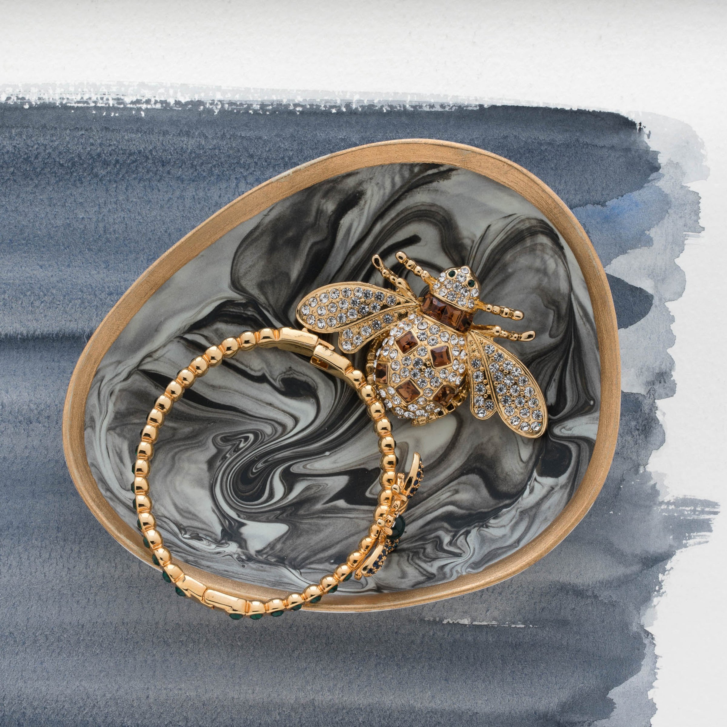 Marbleized Porcelain Ring Dish - Grey