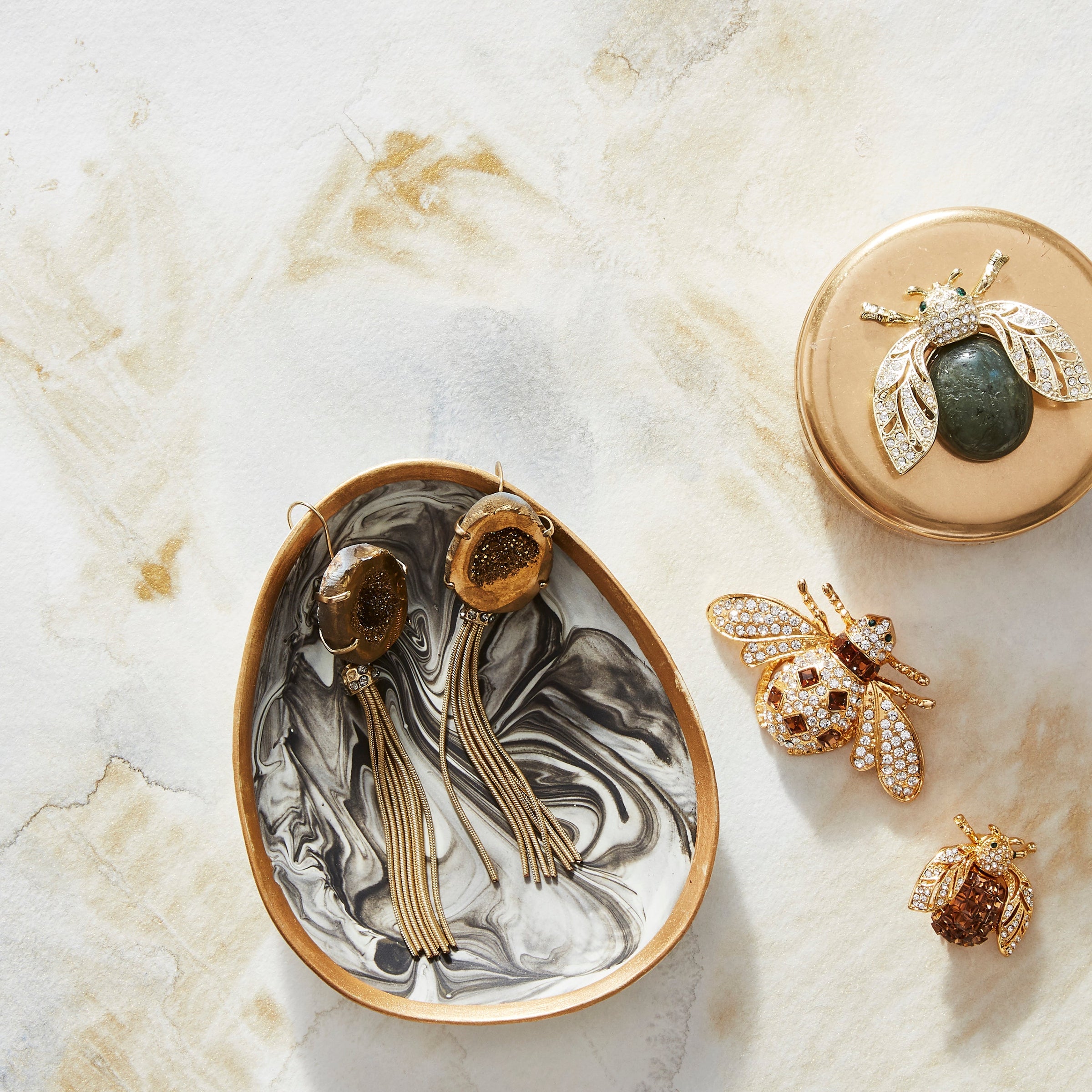 Marbleized Porcelain Ring Dish - Grey