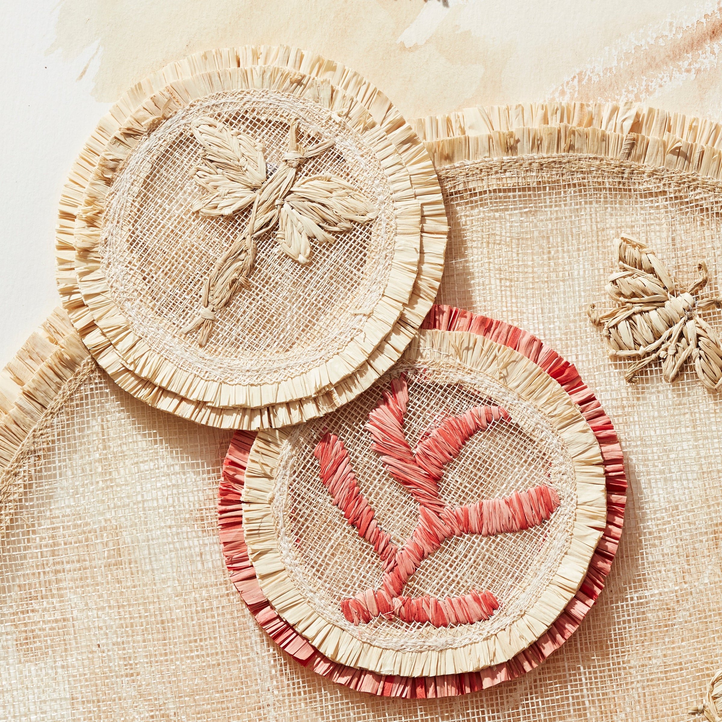 Coral Straw Coasters (Set of 4)