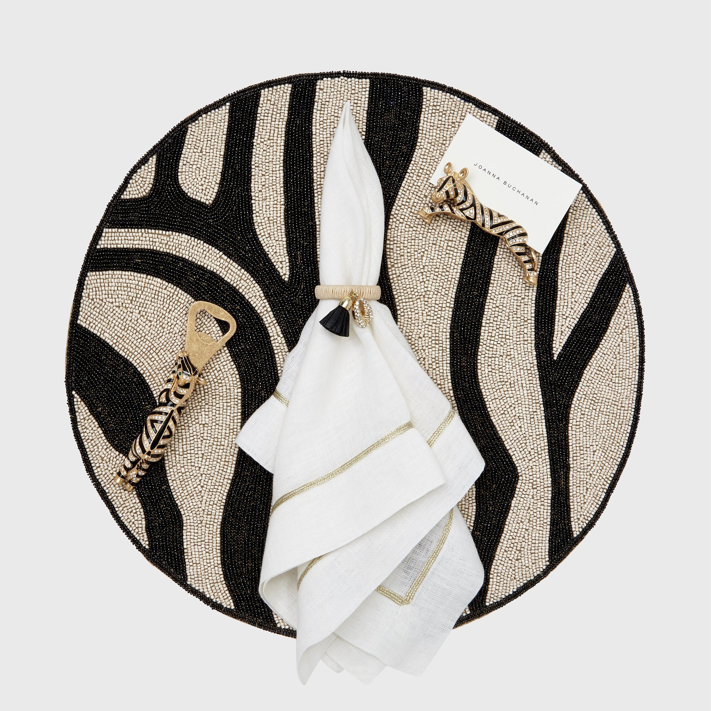 Zebra Hand Beaded Placemat - Black