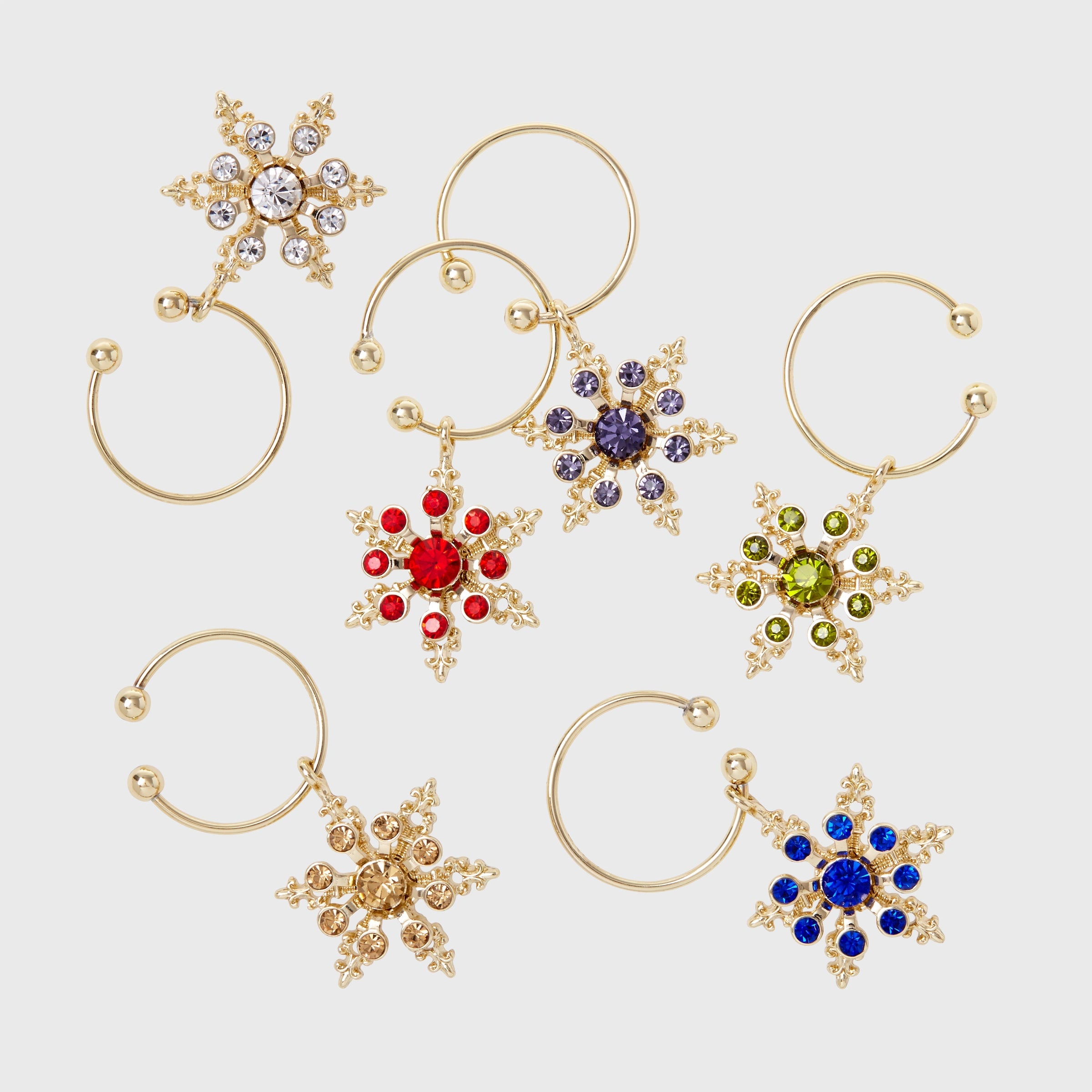 Snowflake Wine Charms - Jewel Tones