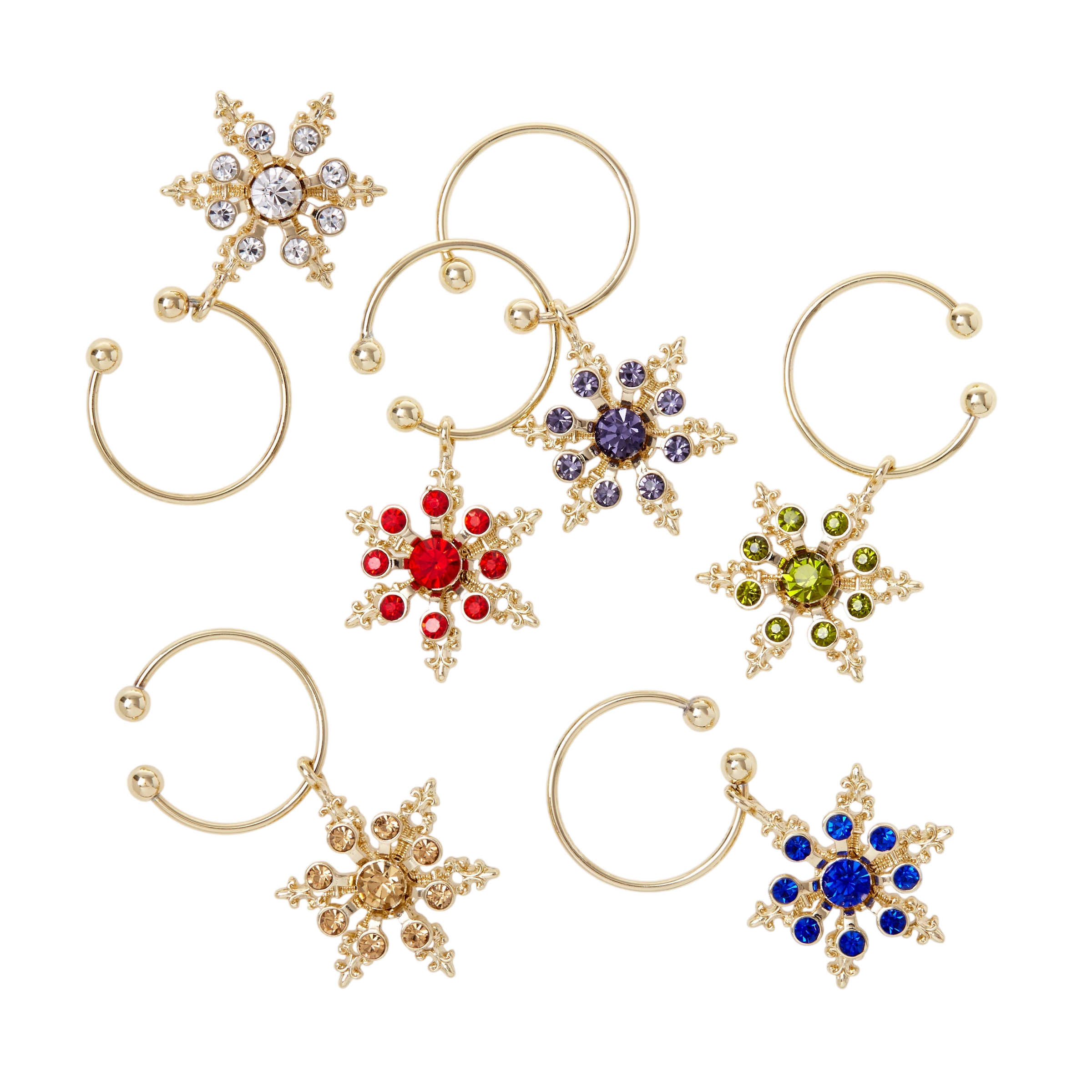 Snowflake Wine Charms - Jewel Tones