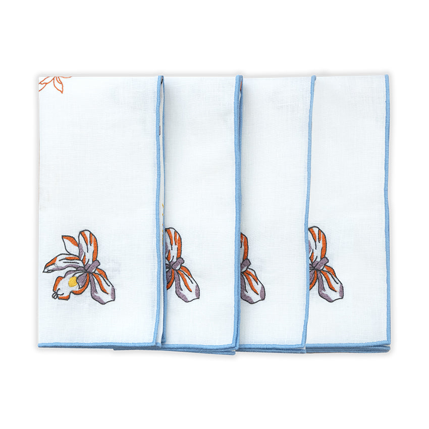 Hand Embroidered Floral Fresco Napkins 18" x 18" (Set of 4)