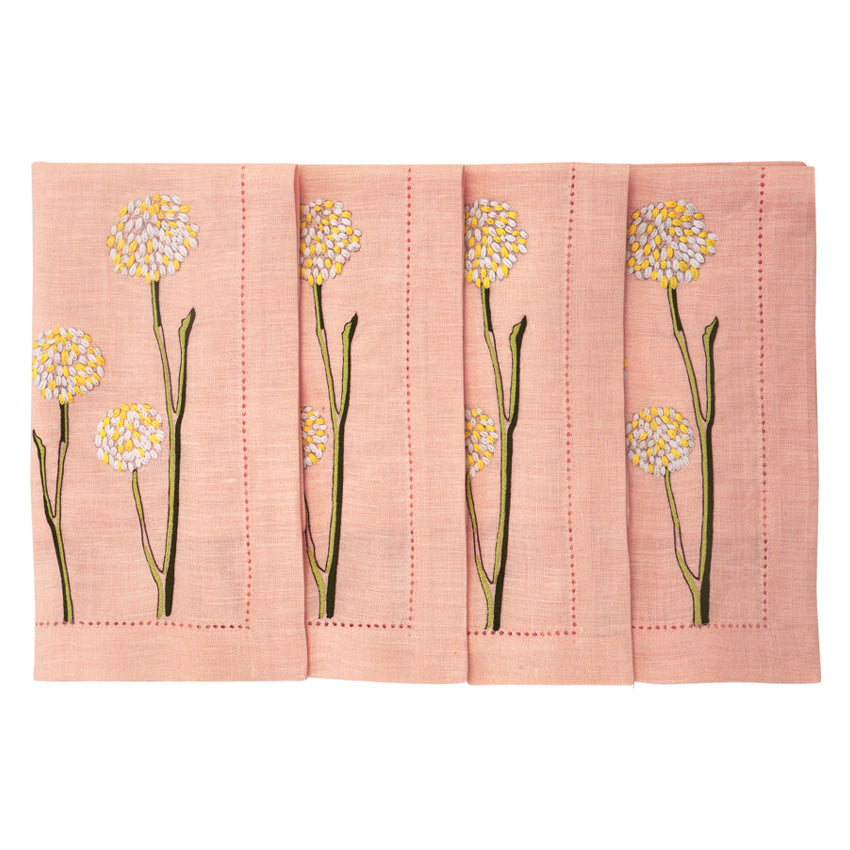 Hand Embroidered Flora and Flutter Napkins 18" x 18" (Set of 4)