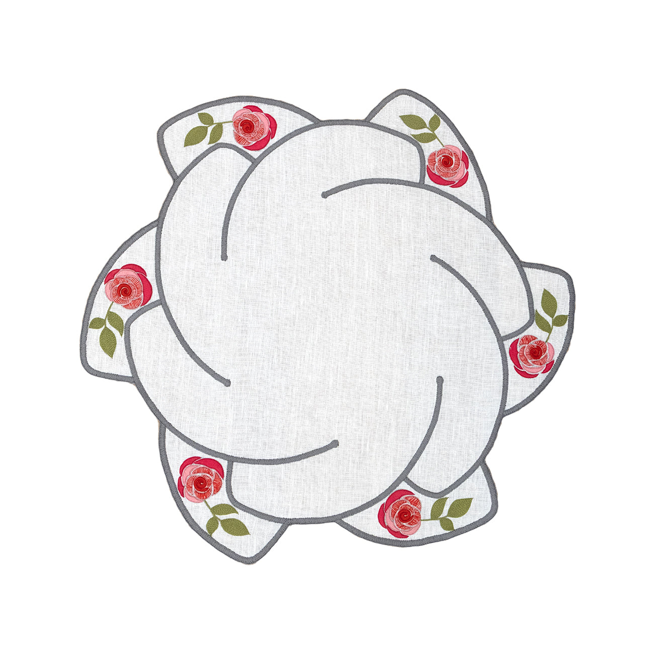 Hand Embroidered Heirloom Petals Placemats 16" round (Set of 4)