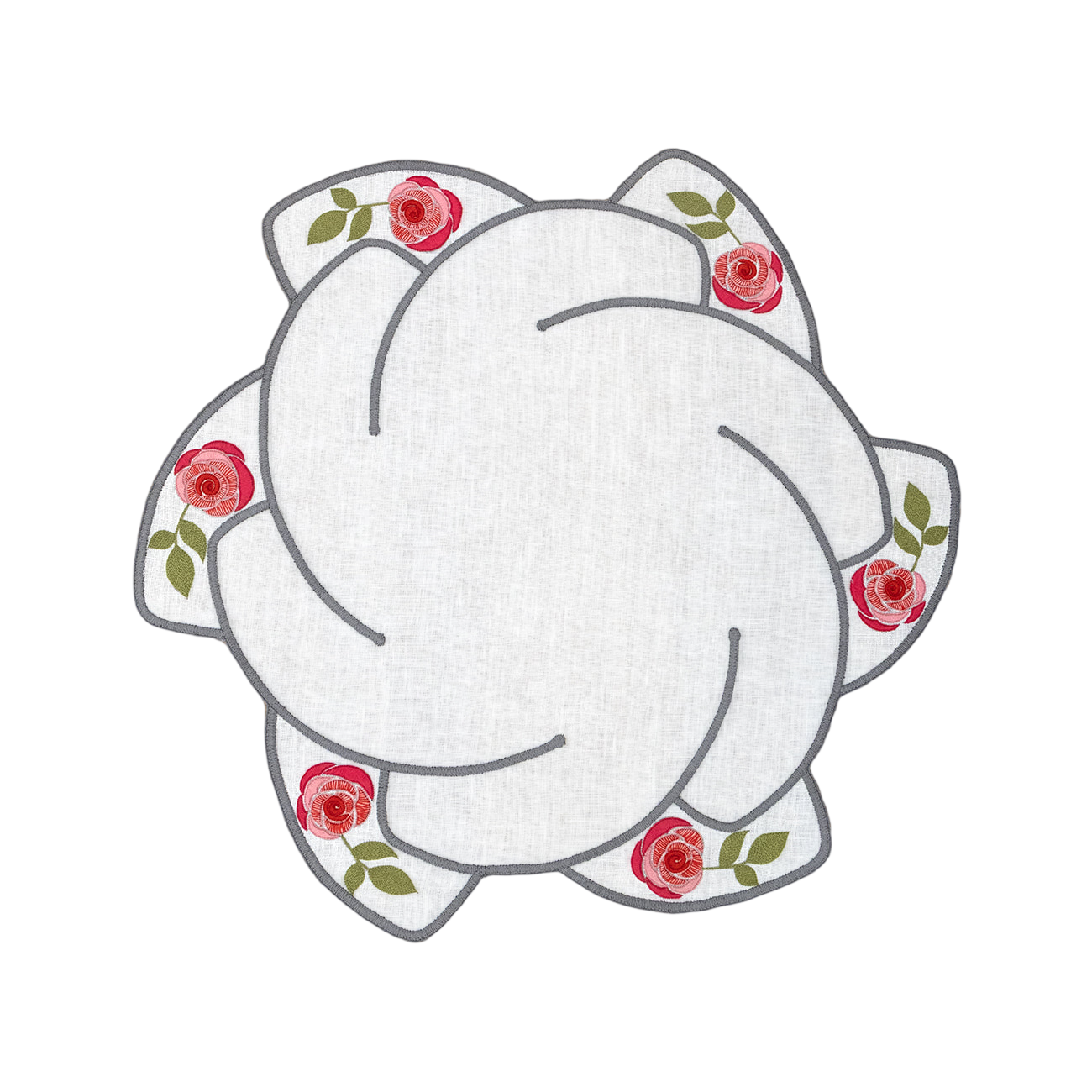 Hand Embroidered Heirloom Petals Placemats 16" round (Set of 4)