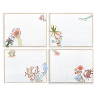 Hand Embroidered Marine Life Placemats 14" × 18" (Set of 4)