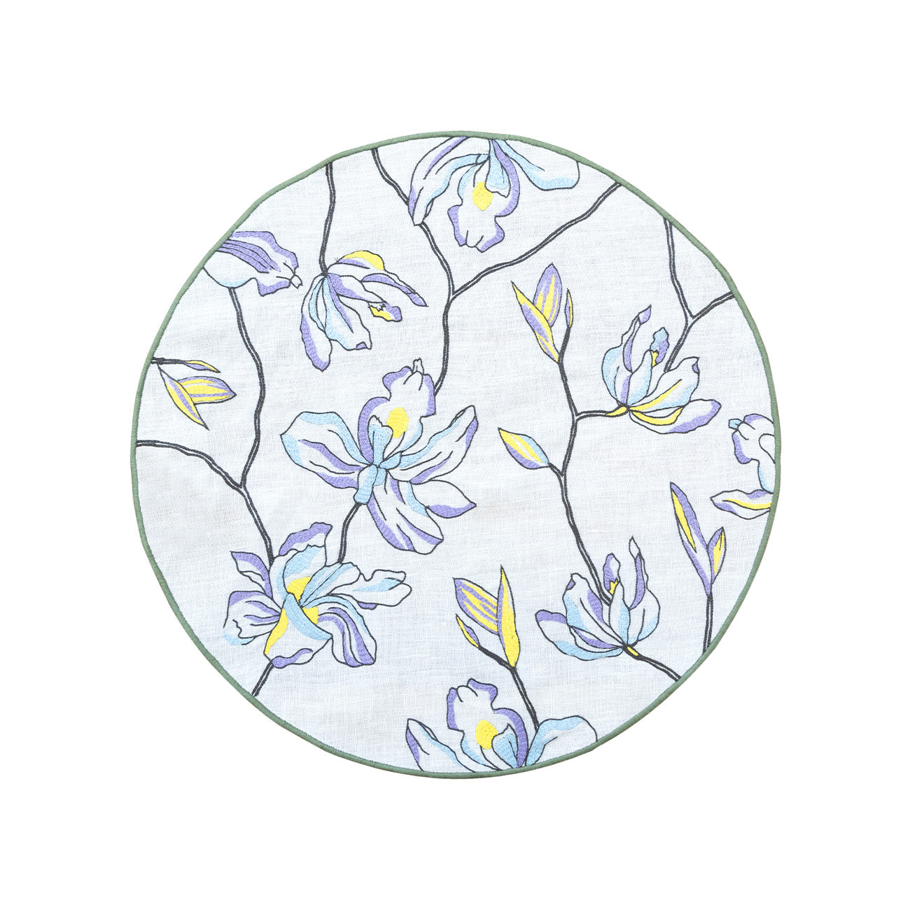 Hand Embroidered Floral Fresco Placemats 16" round (Set of 4)