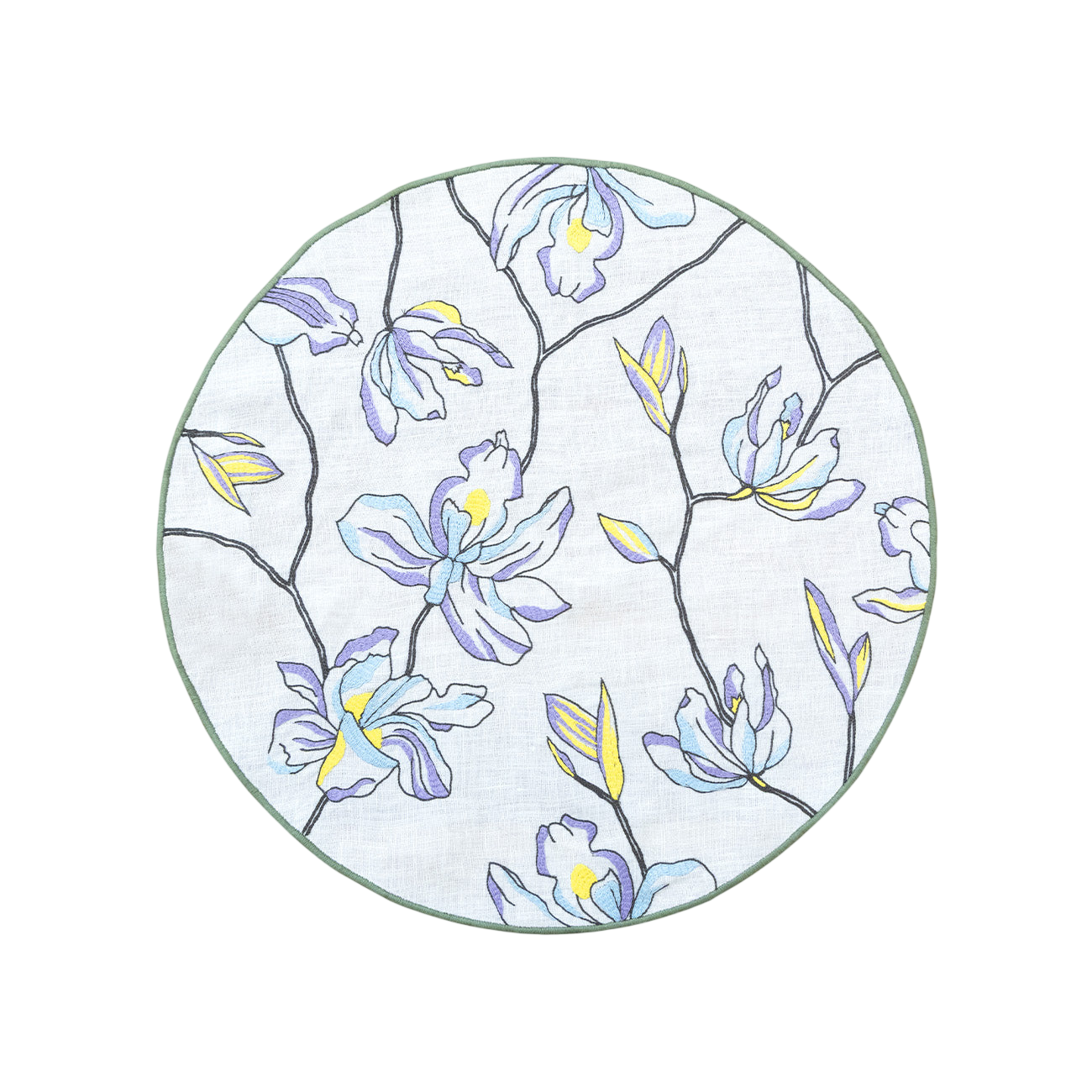 Hand Embroidered Floral Fresco Placemats 16" round (Set of 4)