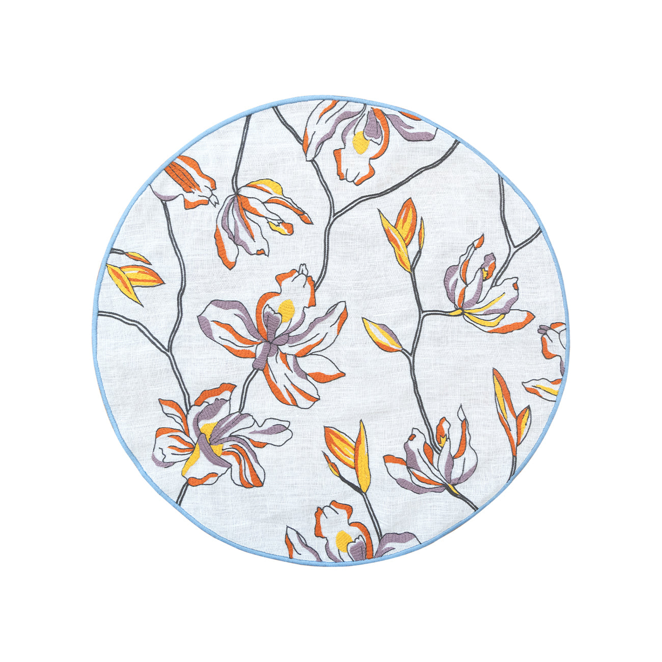 Hand Embroidered Floral Fresco Placemats 16" round (Set of 4)