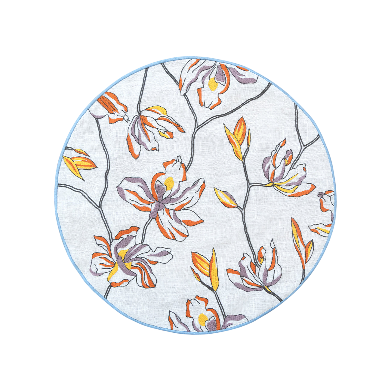 Hand Embroidered Floral Fresco Placemats 16" round (Set of 4)