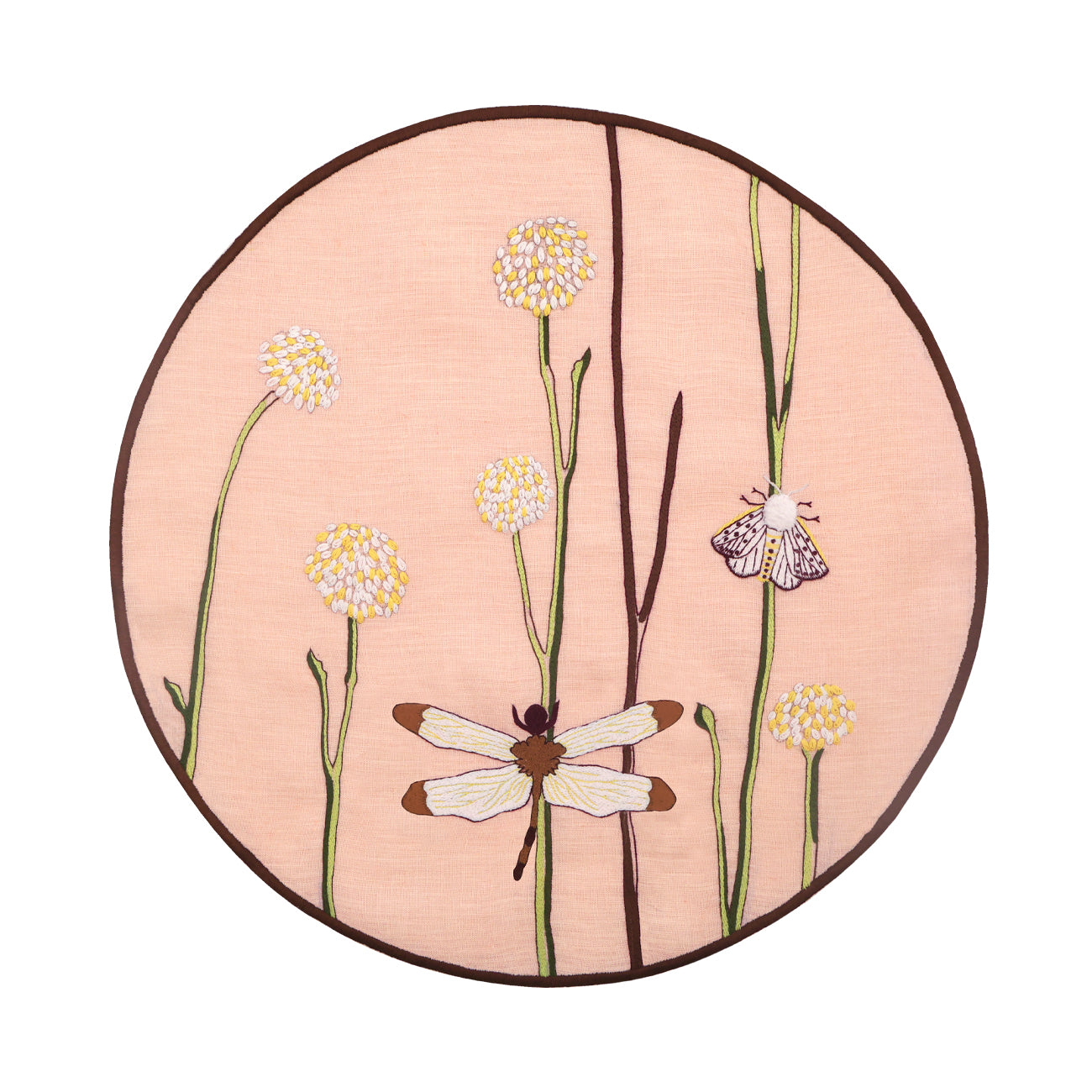Hand Embroidered Flora and Flutter Placemats 16" round (Set of 4)