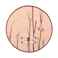 Hand Embroidered Flora and Flutter Placemats 16" round (Set of 4)
