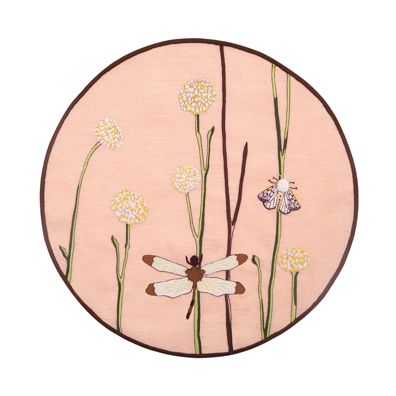 Hand Embroidered Flora and Flutter Placemats 16" round (Set of 4)