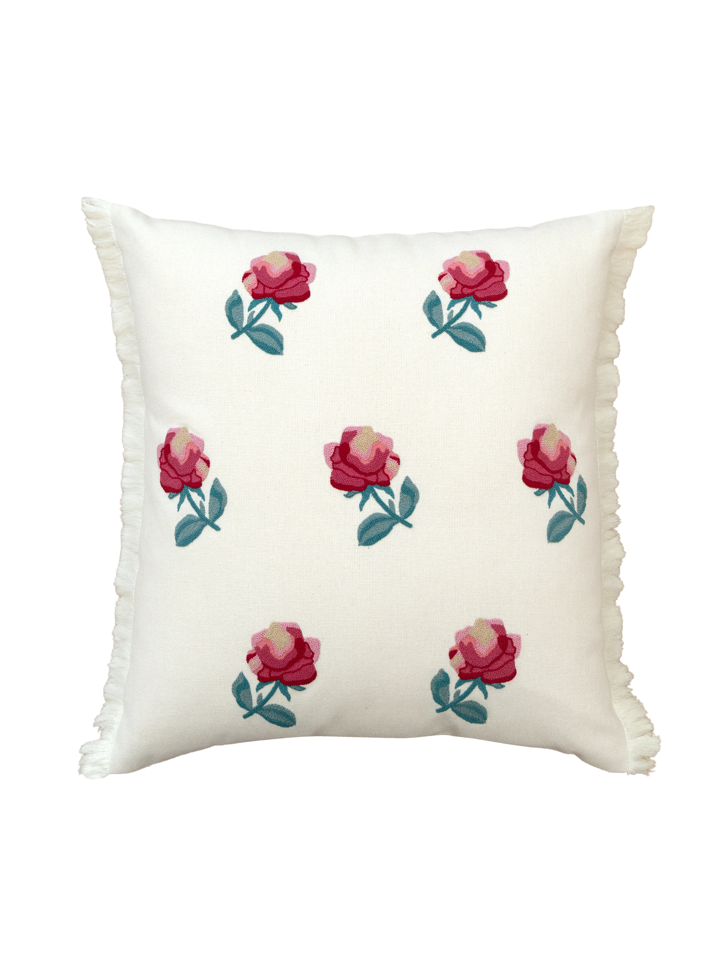 Hand Embroidered Silken Rose Pillow Cover 20"x 20"