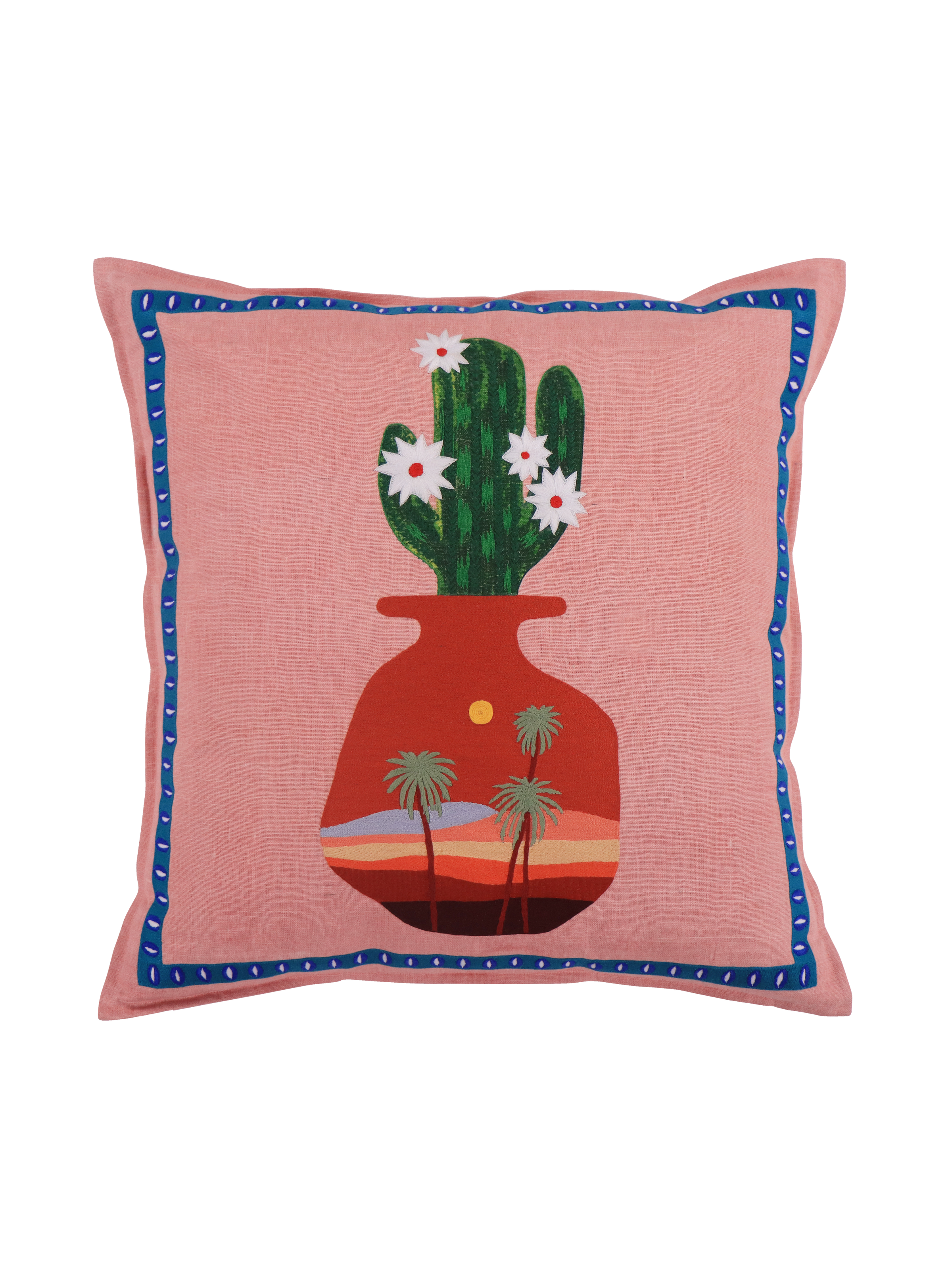 Hand Embroidered Still Life Pillow Cover 20" x 20"