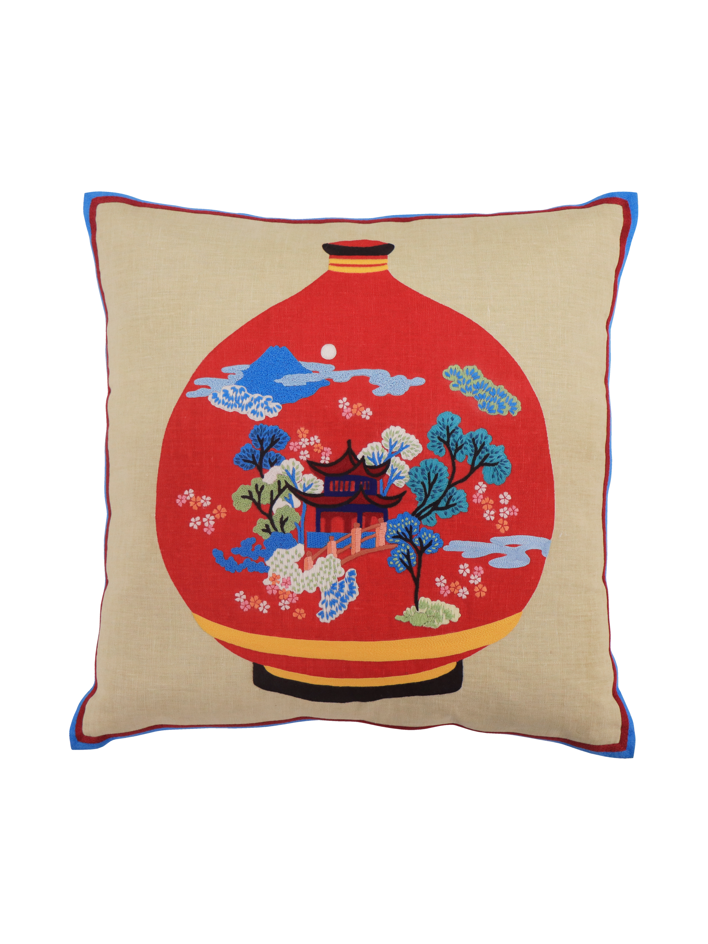 Hand Embroidered Still Life Pillow Cover 20" x 20"