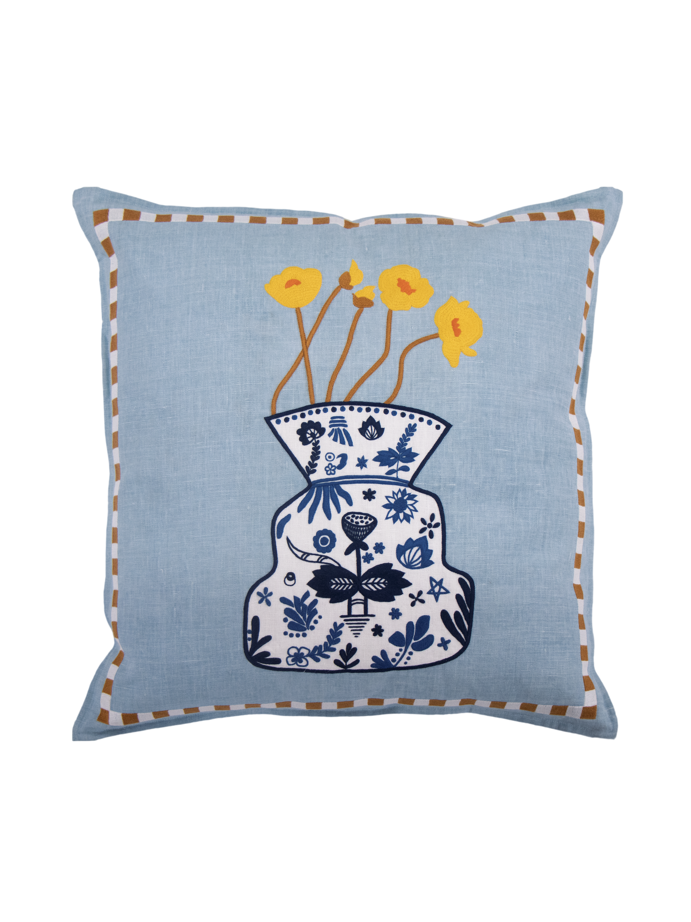 Hand Embroidered Still Life Pillow Cover 20" x 20"