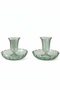 Set of Fluted Candle Holders – Green
