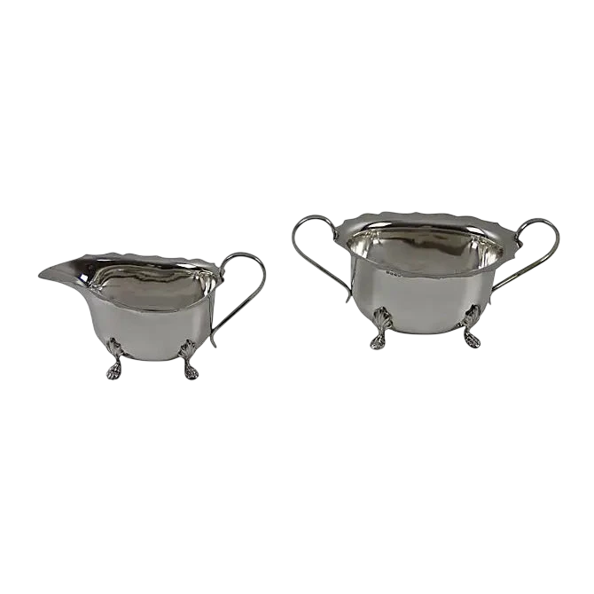 Footed English Sugar & Creamer,English Silver Plate