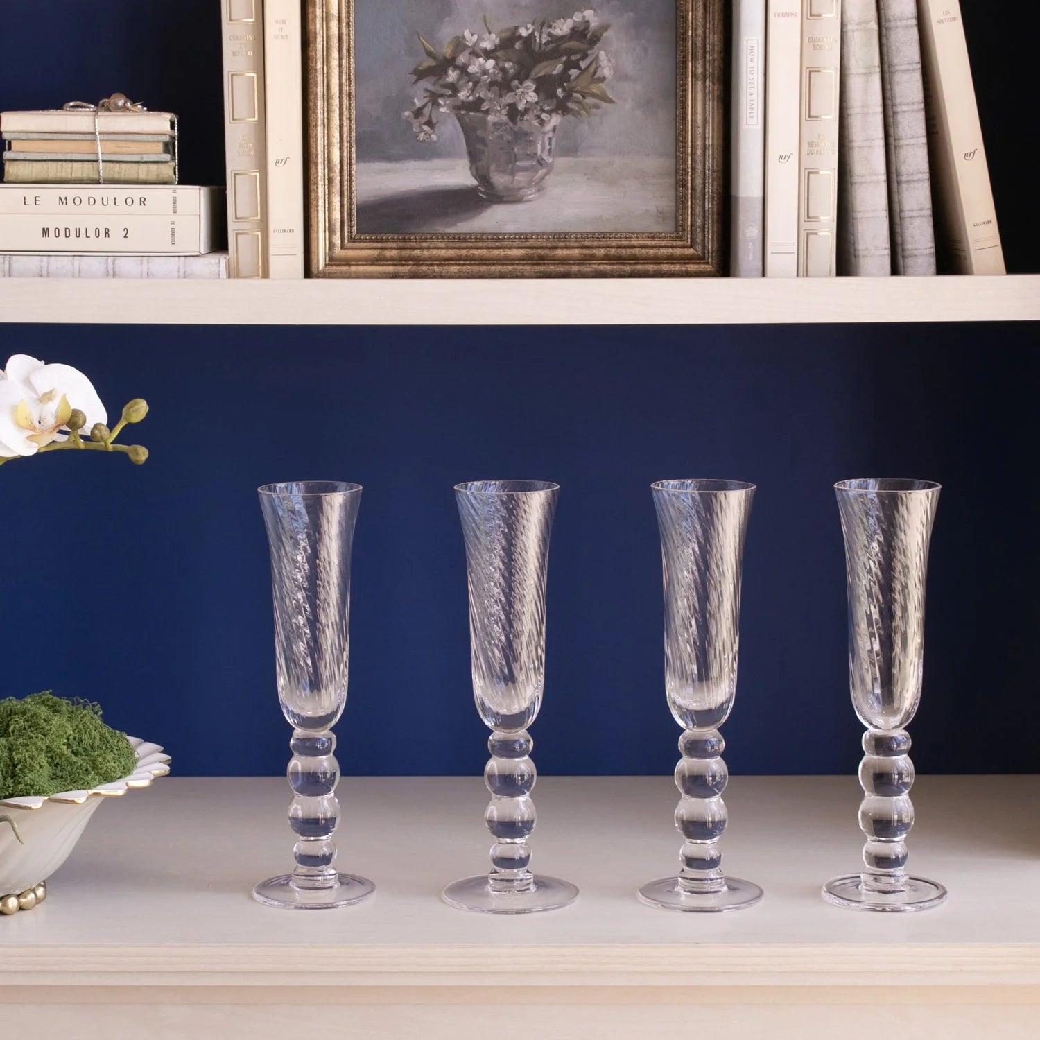 GLASS French Swirl Champagne Flute Set of 4 (Clear)