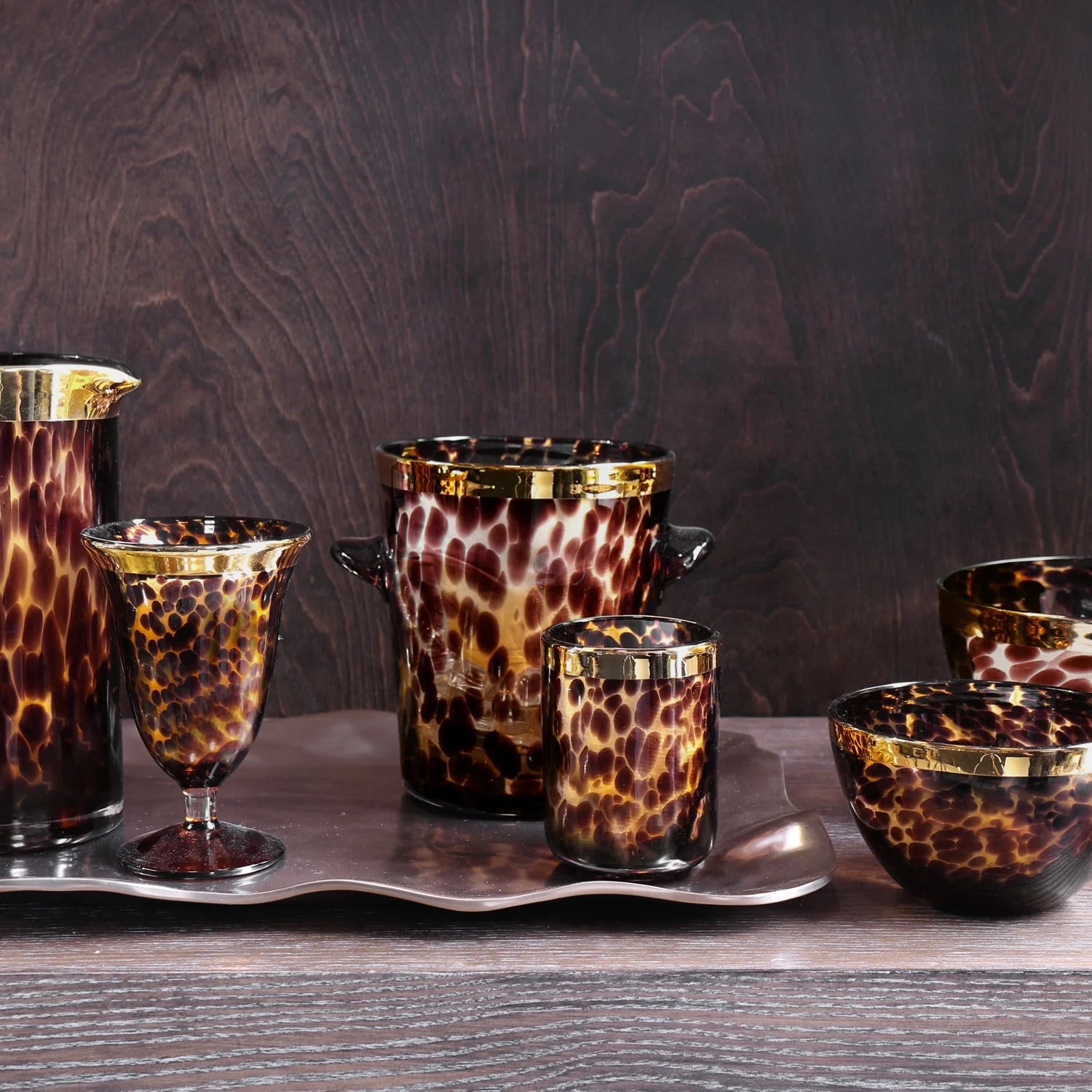 Glass Tortoise and Gold Ice Bucket
