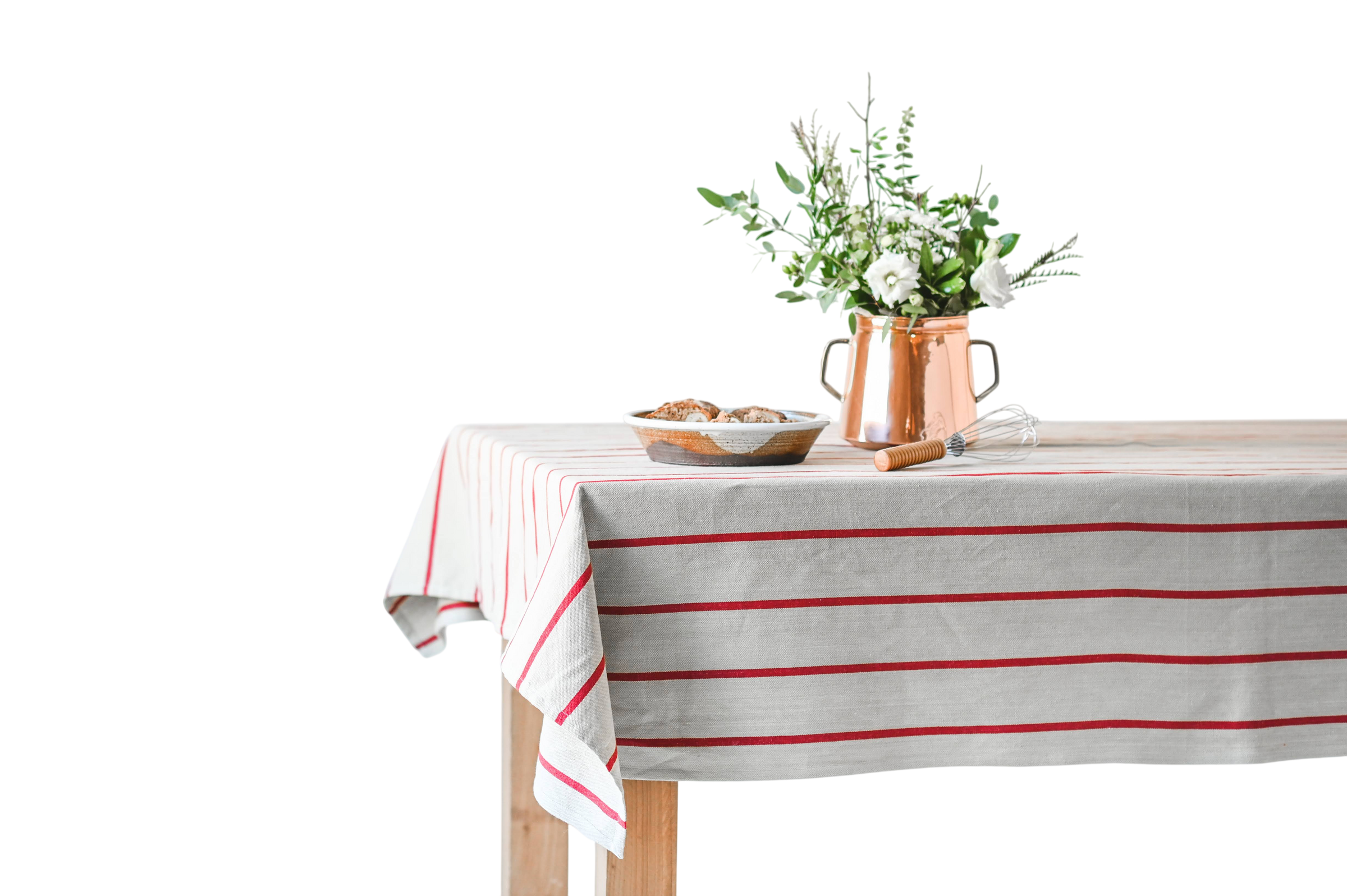 Red Stripe Linen Tablecloth