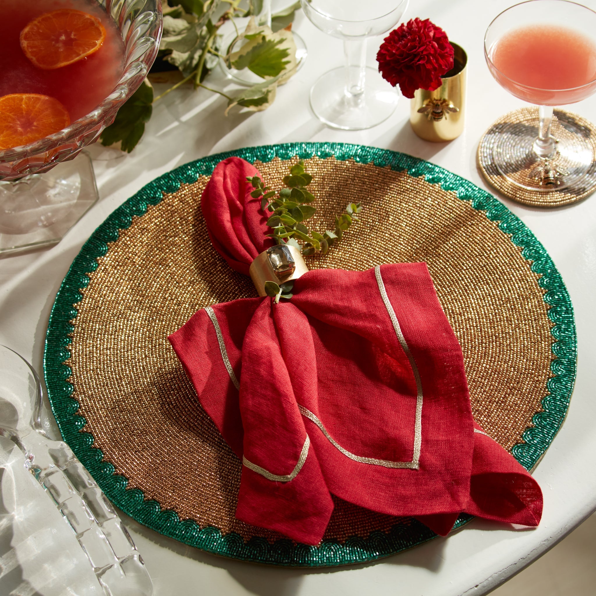 Gold Trim Dinner Napkins - Berry (Set of 2)