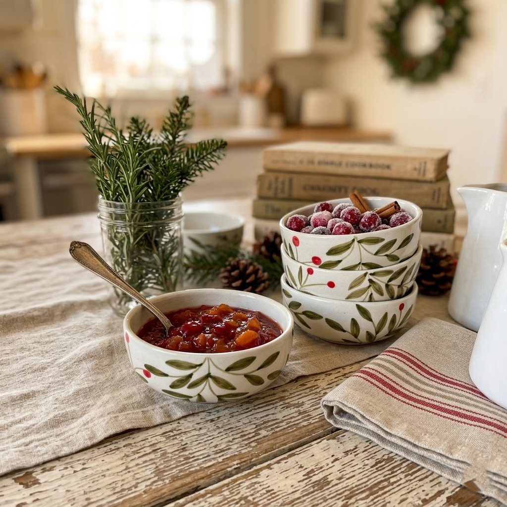 Olive Holly Leaf Bowl | Handpainted Stoneware | 2.5 x 5.5 in (Set of 2)