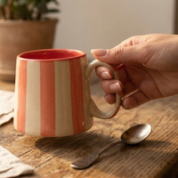 Ceramic Stripe Coffee Cup - Pink (Set of 2)
