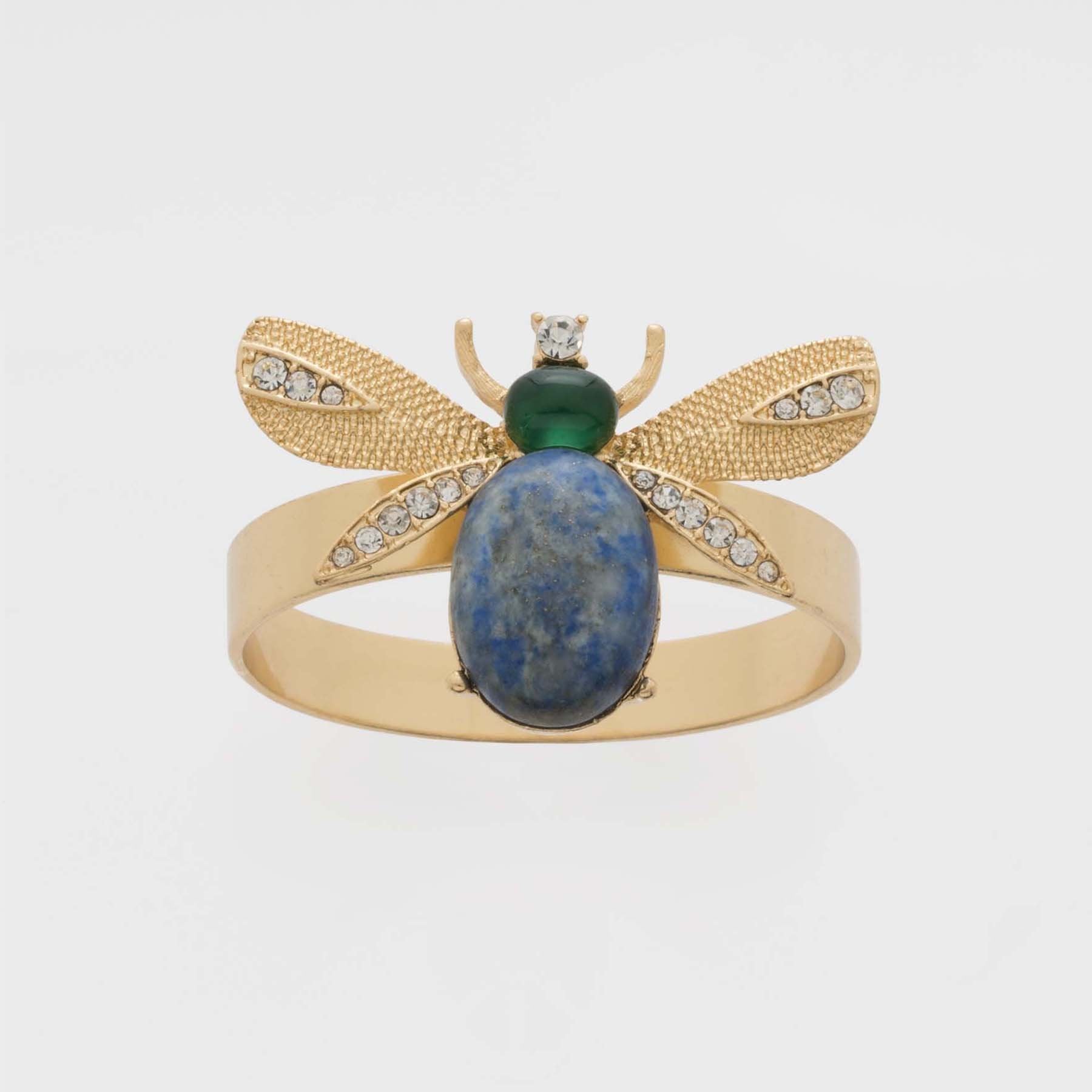 Etched Wing Bug Skinny Napkin Rings - Lapis Lazuli (Set of 4)