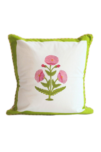 Green Poppy Blockprint Pillow