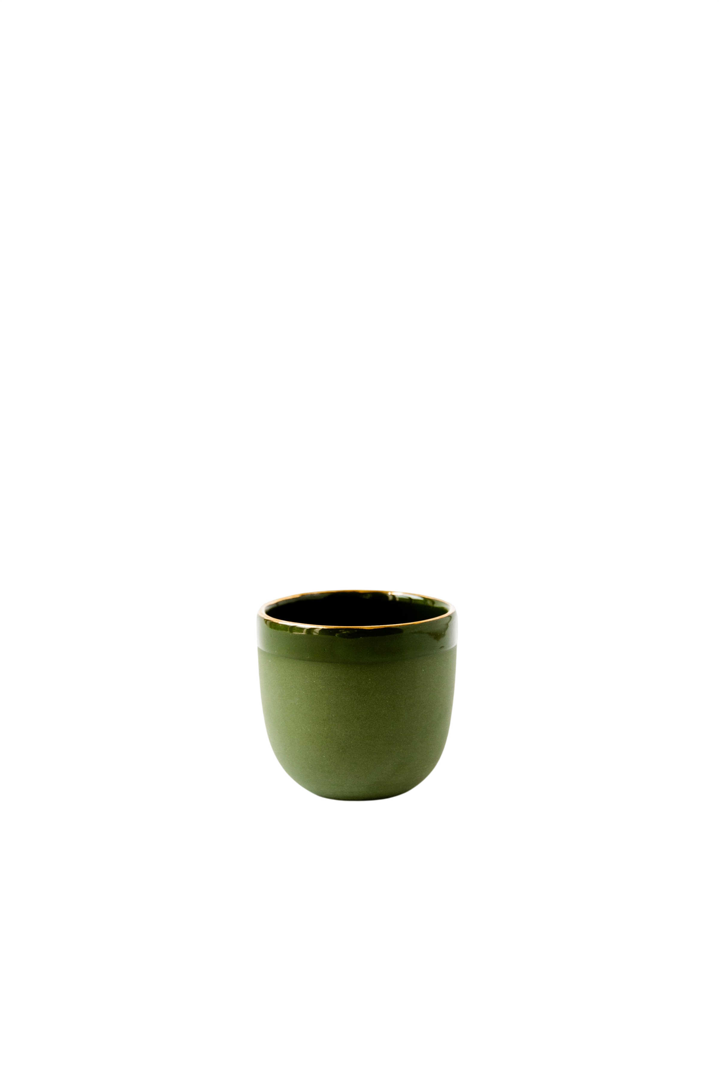 Handmade Porcelain Espresso Cup with Gold Rim. Green