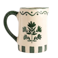 Hand-Painted Ceramic Green Floral Striped Pitcher