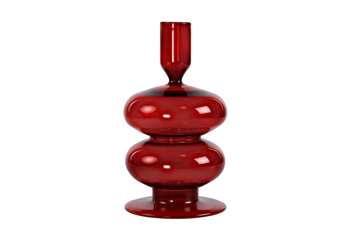 Red Wavy Candle Holder | Borosilicate | 7 x 3.5 in