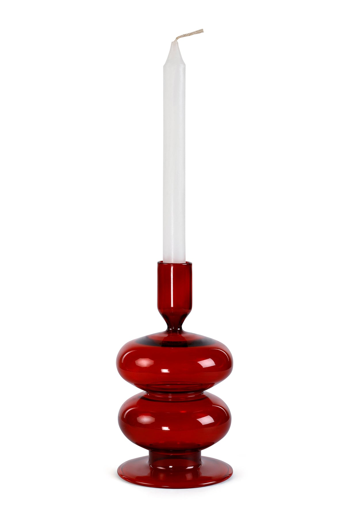 Red Wavy Candle Holder | Borosilicate | 7 x 3.5 in