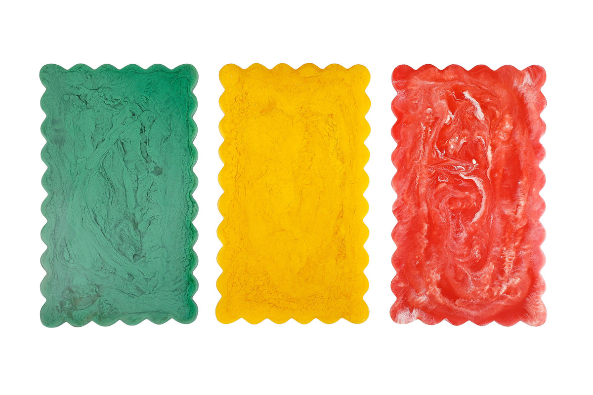 Hand-Poured Resin Scallop Rectangle Cheese Board - Mustard