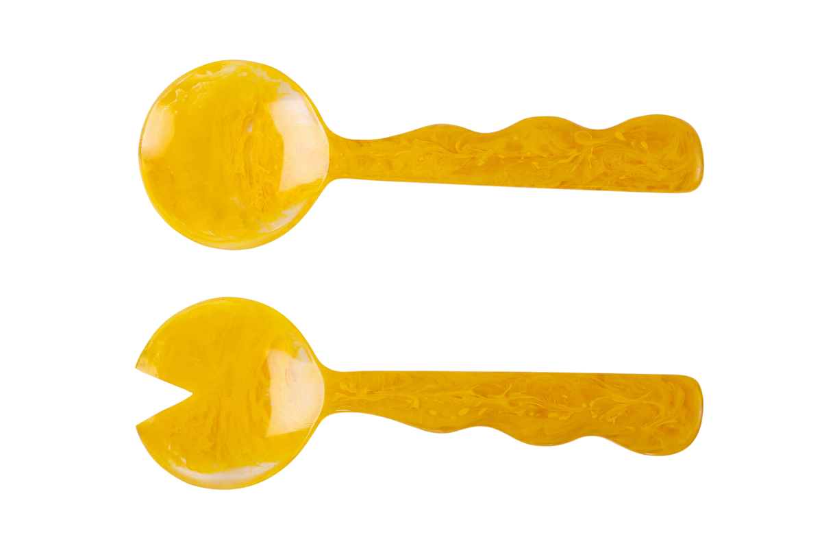 Hand-Poured Resin Salad Server Set - Mustard
