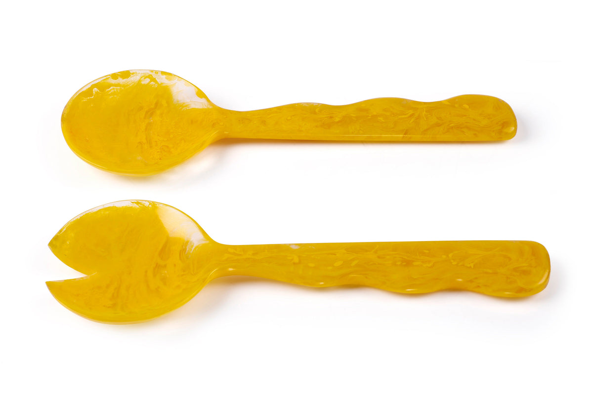 Hand-Poured Resin Salad Server Set - Mustard