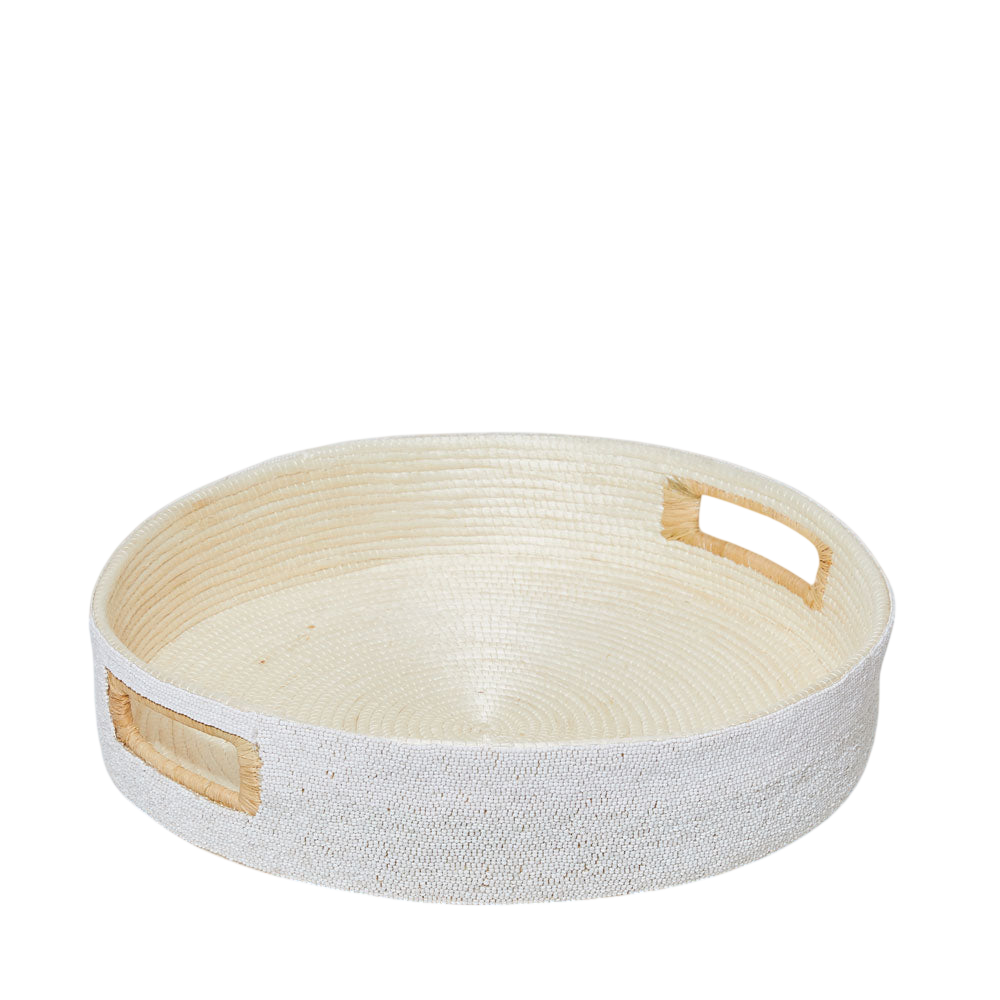 White Beaded Handle Tray