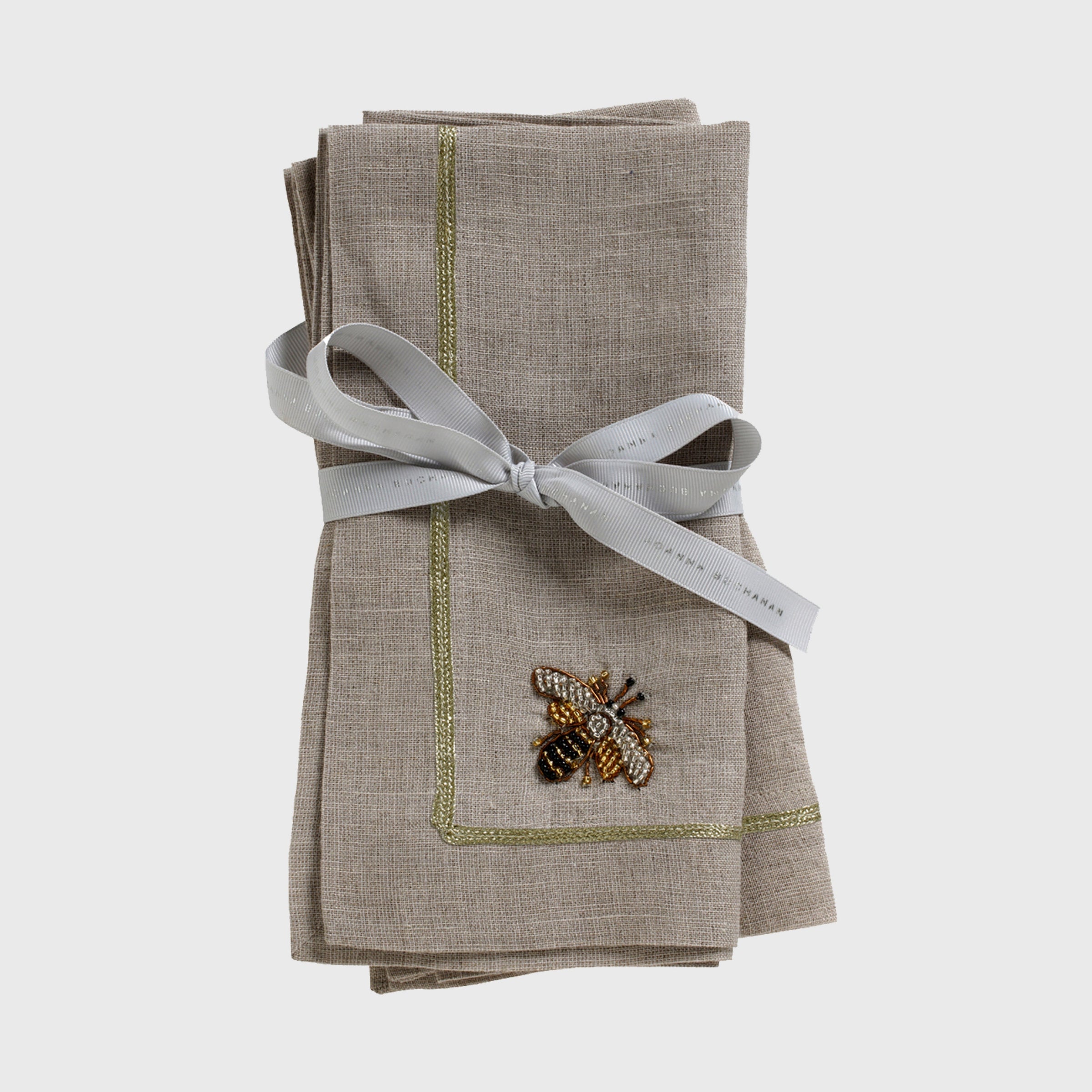 Stripey Bee Linen Dinner Napkins - Flax (Set of 2)