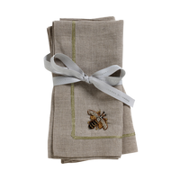 Stripey Bee Linen Dinner Napkins - Flax (Set of 2)