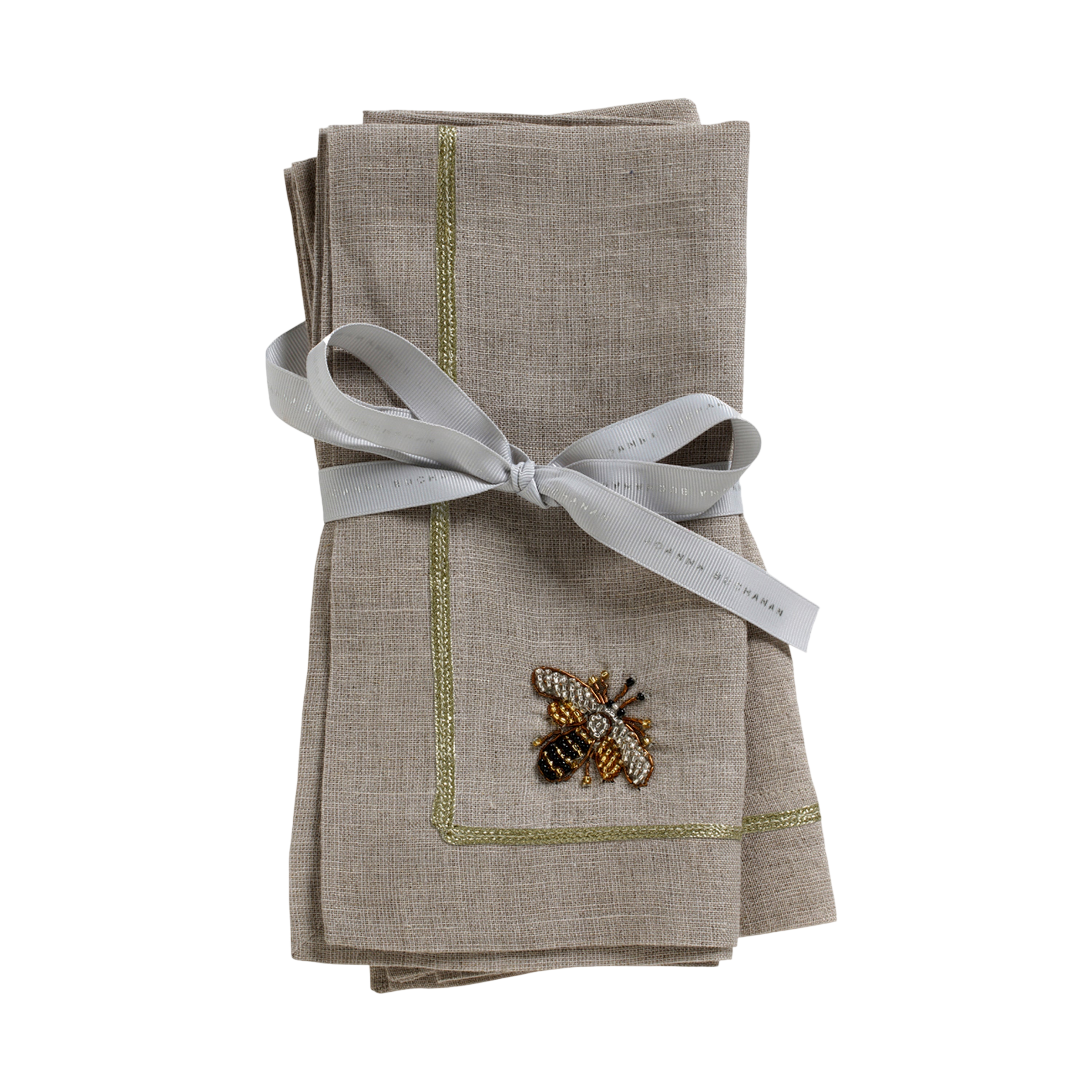 Stripey Bee Linen Dinner Napkins - Flax (Set of 2)