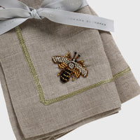 Stripey Bee Linen Dinner Napkins - Flax (Set of 2)