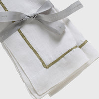 Gold Trim Linen Dinner Napkins - White (Set of 2)