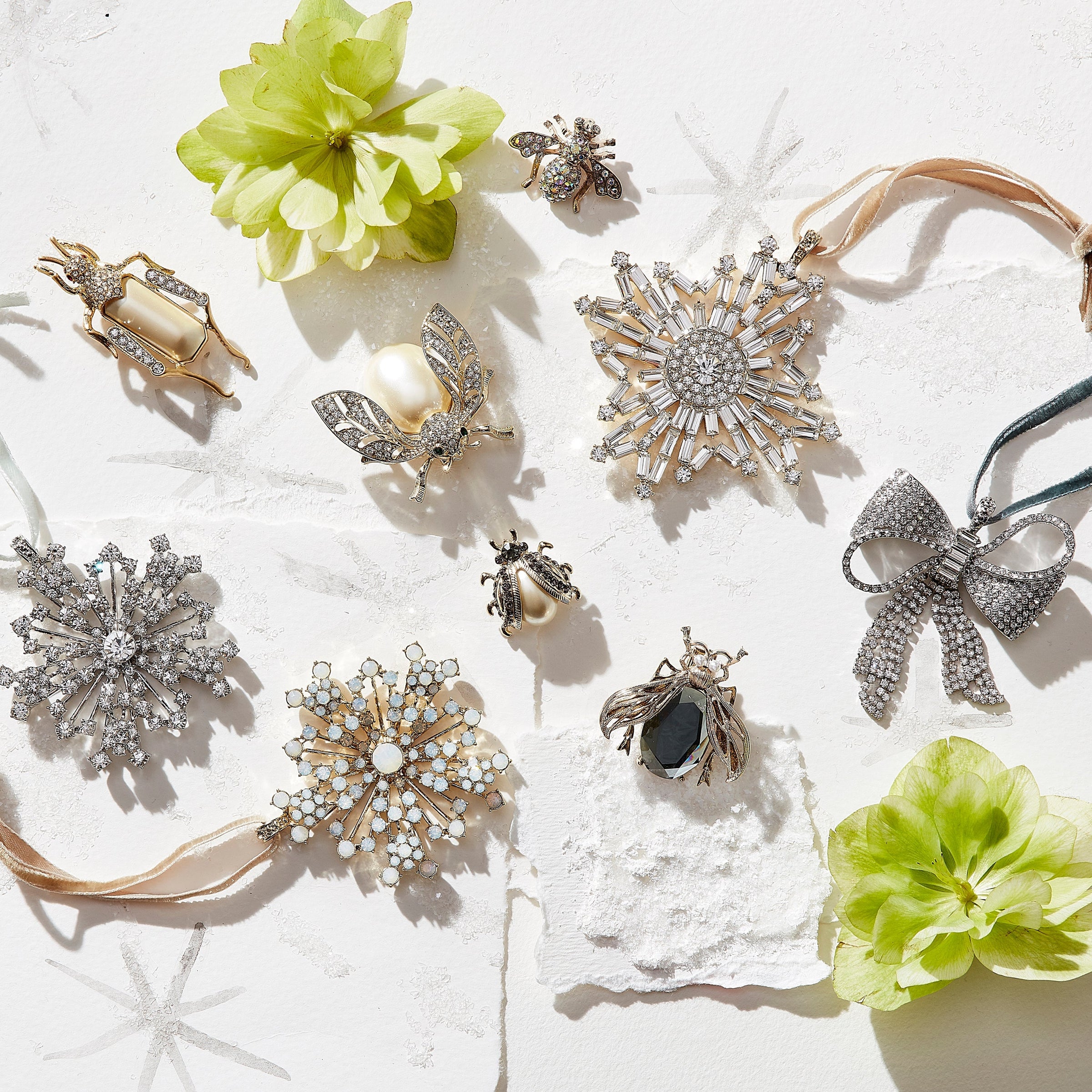 Baguette Snowflake Hanging Ornament - Crystal